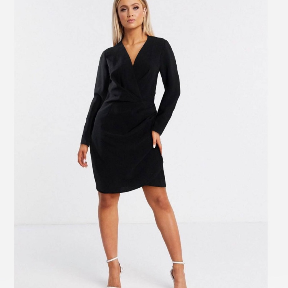 ASOS DESIGN Long Sleeved Pleat Front Wrap Mini Dress